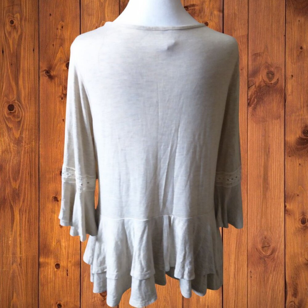 Alya Anthropologie Women's Small 3/4 Bell Sleeve Crochet Ruffle Pullover Blouse - Picture 7 of 7